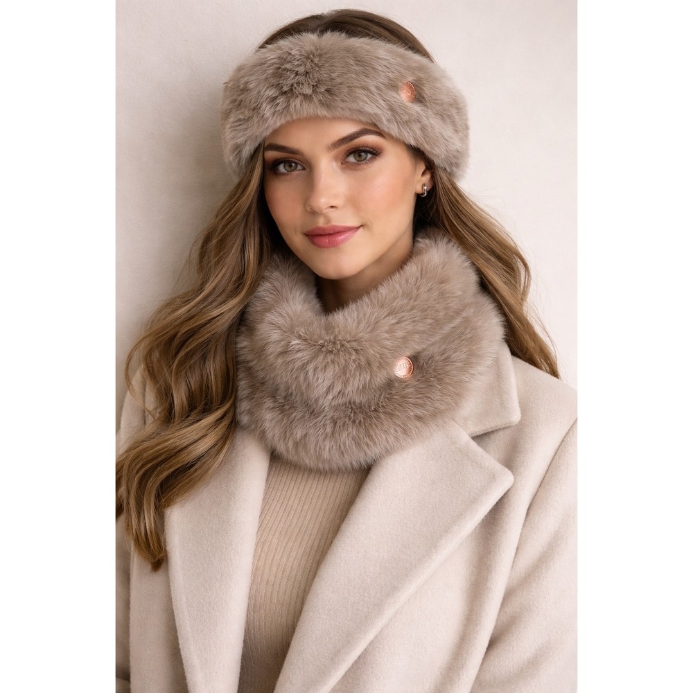 Ted Baker Shayla Faux Fur Neck Warmer and Headband Set Taupe Brown‎ Rose Gold